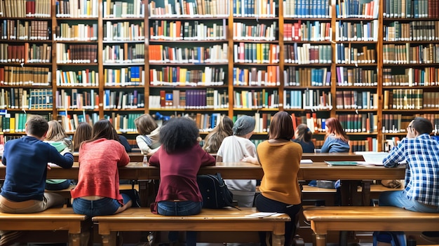 students-sit-long-table-library-facing-wall-bookshelves_14117-968166